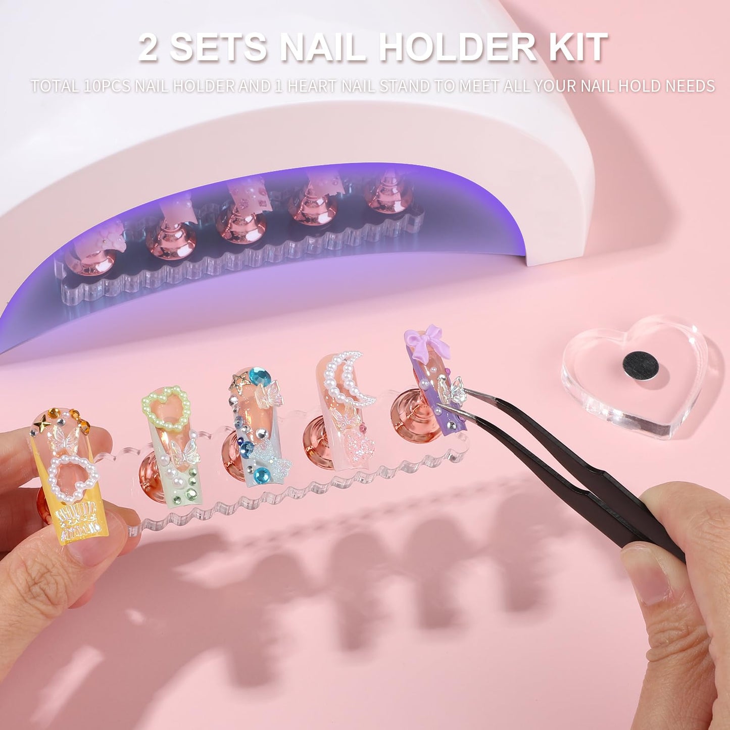 Fandamei Nail Art Stand, 2 Set Nail Holder for Painting Nails, Nail Stands for Press on, Press on Nail Stand for Practice, Magnetic Acrylic Nail Display Holders for Nail Art with Double-sided Tape