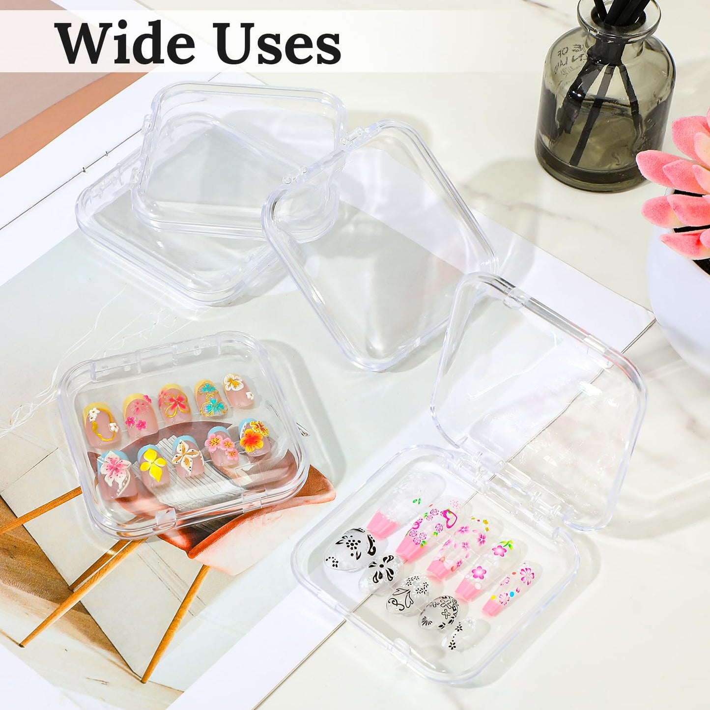 Molain 40 Pcs Clear Press on Nail Packaging Boxes Case with 10M Tape, Plastic Fake Nail Display Organizer Container for Storage Salon Business Jewelry 2.95x2.95 Inch