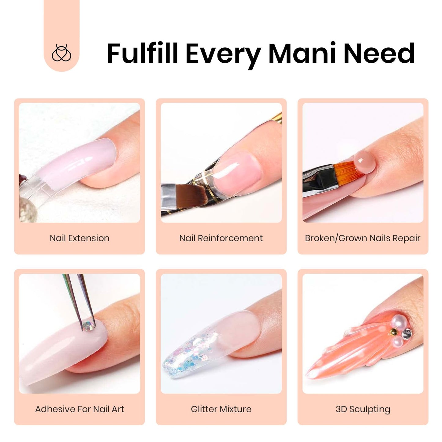 Beetles Poly Extension Gel Nail Kit, 4 Colors Nude Pink Neutral With Base Top Coat Manicure Enhancement All In One Poly Nail Gel Kit, Gift for Women