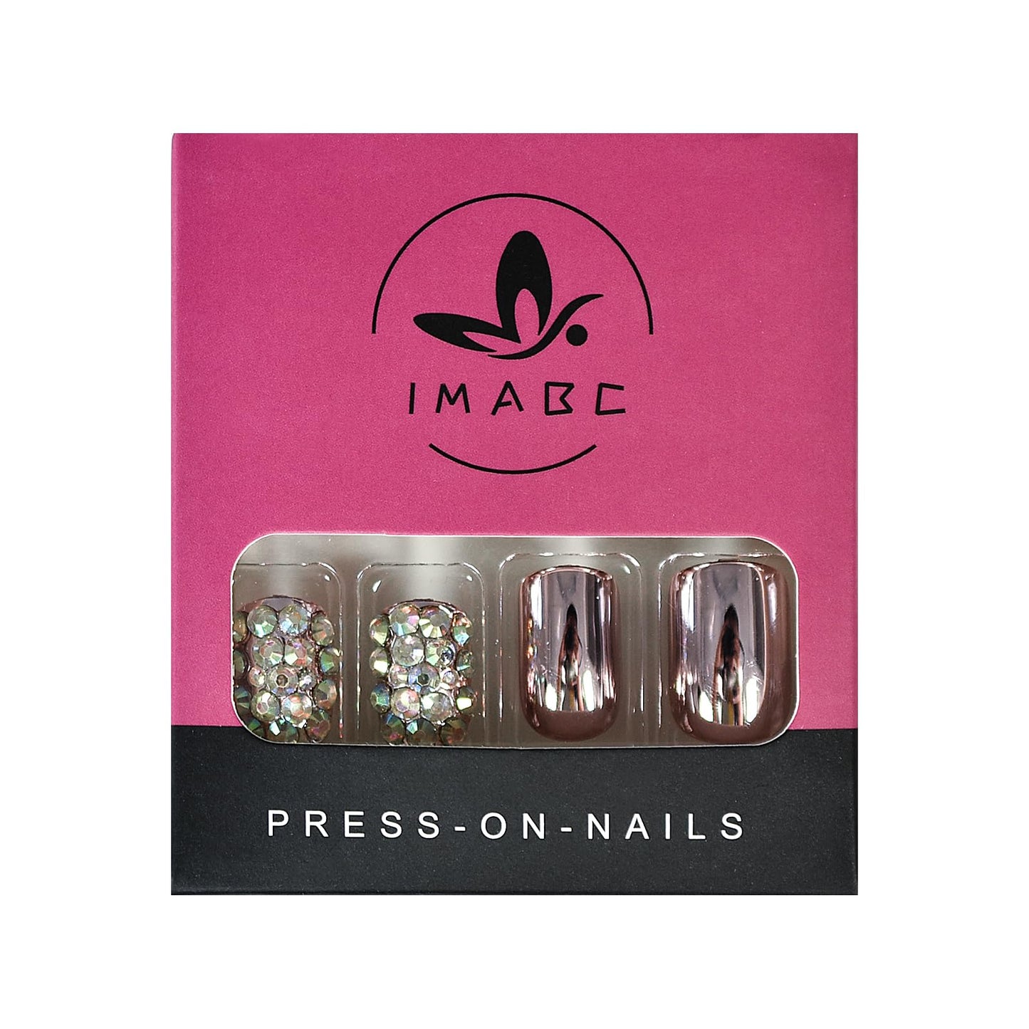 24pcs Metallic Mirror False Fake Nails With Design Short For Office Ladies Student Daily Wear, Full Cover 3D Bling Luxury Artificial Nails Press On Rhinestone Crystal For Wedding Bridal