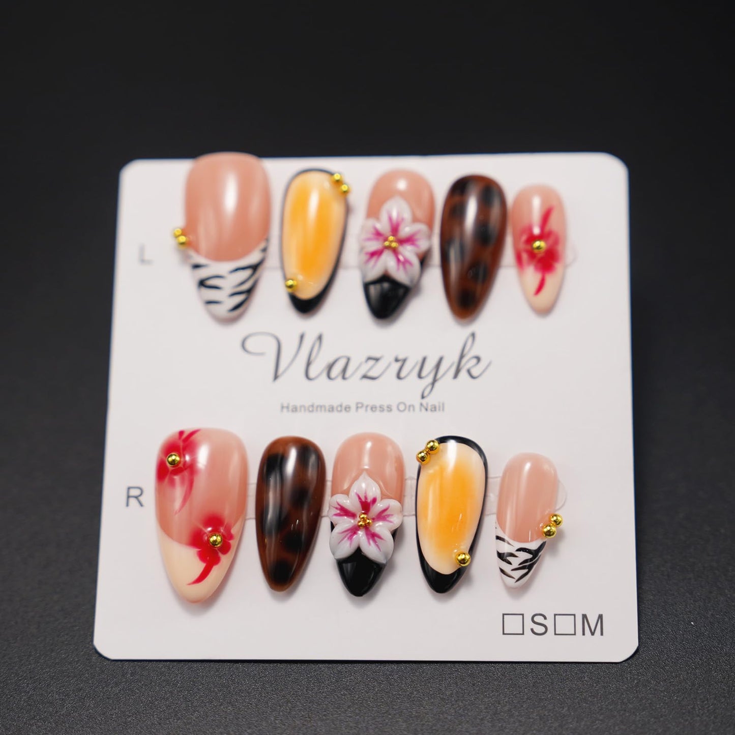 Handmade Press On Nails – Luxury 3D Flower French Tip Designs , Medium Almond Reusable False Nails for Women & Girls ,Salon-Quality Autumn Winter Nail Art (10PCS)