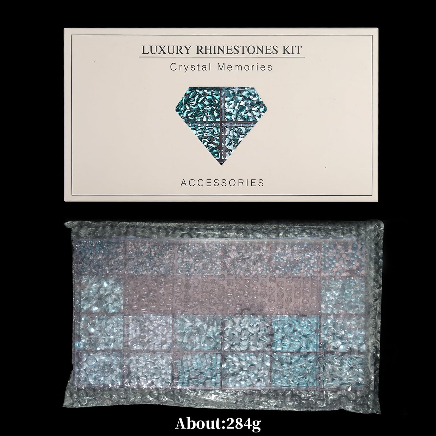 Yzzseven 14 Types of 700 Lake Blue Diamonds + 2100 Flat Rhinestones Mix 20 Styles Flatback DIY Crafts Rhinestone Crystals 3D Ornaments Flat Back Stones Set + Tweezers + Drill Pen