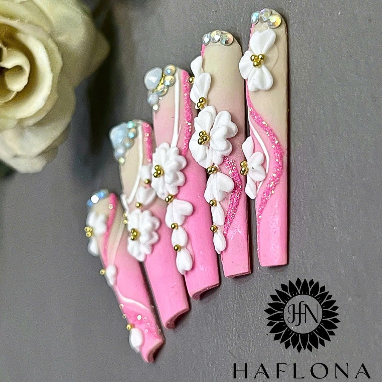 Set 20Pcs White Heart 3D Flowers for Nails, Handmade 3D Acrylic Flowers for Valentine - Wedding Nails, Flower Nail Made by Acrylic Powder Design Deco Nail Art Women Girls (15 White Heart 2#)