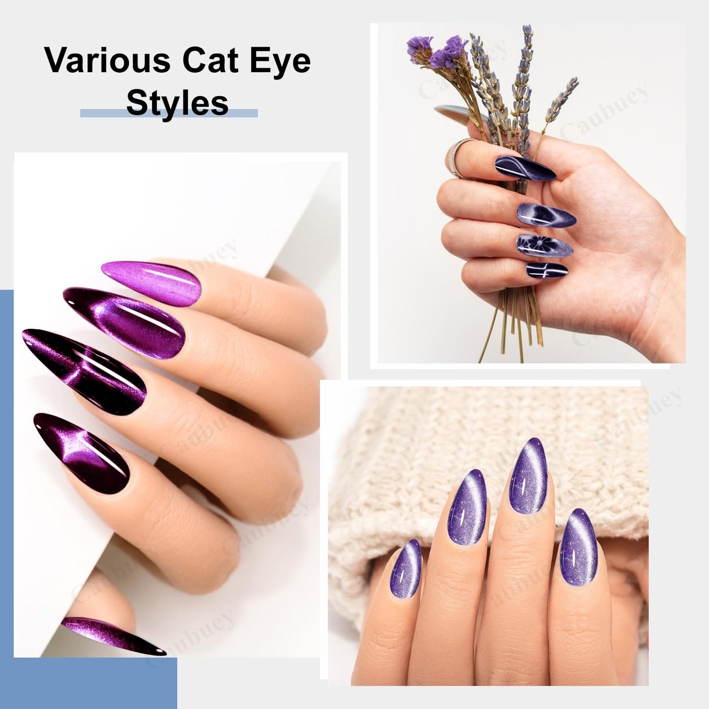 Caubuey 4 in 1 Cat Eye Nail Magnet Stick with Heart Shaped Tool, Multifunctional Magnetic Nail Pen for Gel Polish — 3D Cat Eye Magnet for DIY Nail Art, Manicure, Salon, Studio Use (Brown)