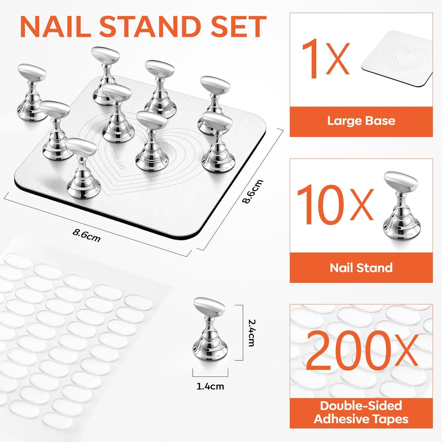 Makartt Nail Stand for Press-On Nails: Strong Magnetic, Large Flat Metal Base Holds 10 Tips at Once, Stable Holders for Nail Art Practise, Batch Painting, Design, Curing, Display, DIY Home & Salon Use