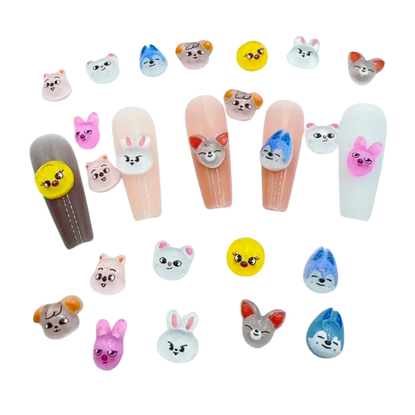 80 Pieces Kpop stray Flatback Resin 3D Mini animal heads. Str@y K!ds. Charms for Scrapbooking Resin Slime Charms Hair Clip Phone Case, Nail Art. Assorted Dog, Rabbit, Bird, Bear, wolf