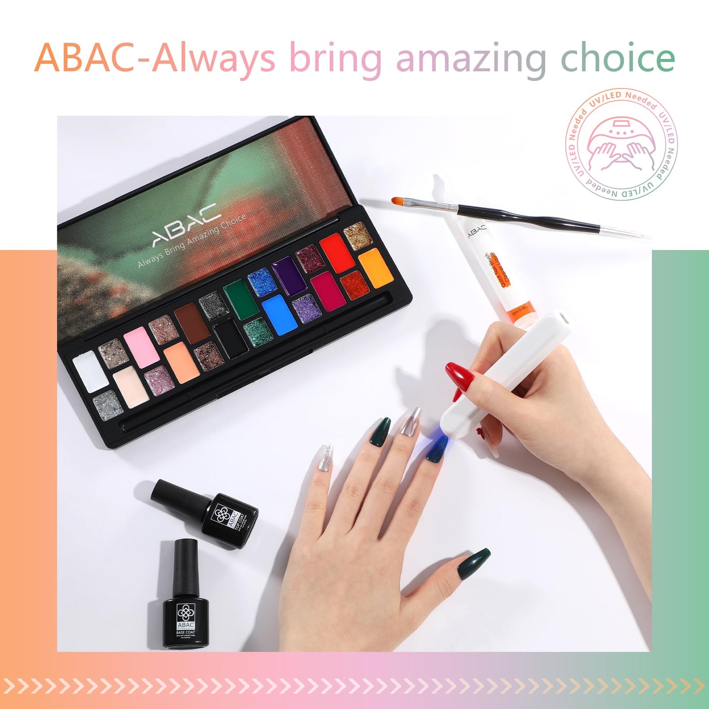 ABAC 24 Color Solid Gel Nail Polish,Ombre Gel Nail Polish,Pat Paint Nail Gel- Hema-Free No-Spill Formula w/Pro Brush Christmas NYE Party Nails,DIY Gift Set Clump-Free Shimmer