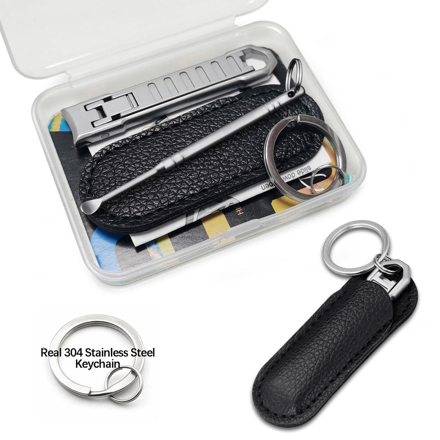 VOGARB Portable Nail Clippers for Natural Fingernail and Toenails, UItra Thin Stainless Steel Sharp Wide Jaw Folding Travel Finger Nail Cutter with Keychain and Earpick for Men, Women, Adults
