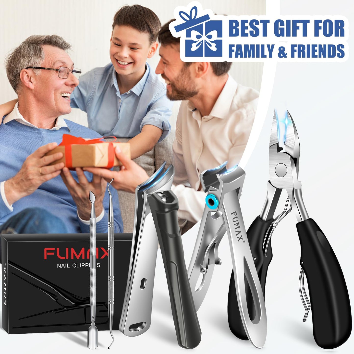 Toenail Clippers for Seniors Thick Ingrown Toenails, Large Nail Clippers for Men Thick Nails, 2026 Heavy Duty Sharp Slanted Nail Cutter, Wide Opening, Long Handle, Nail Clipper Set Gifts for Men Women