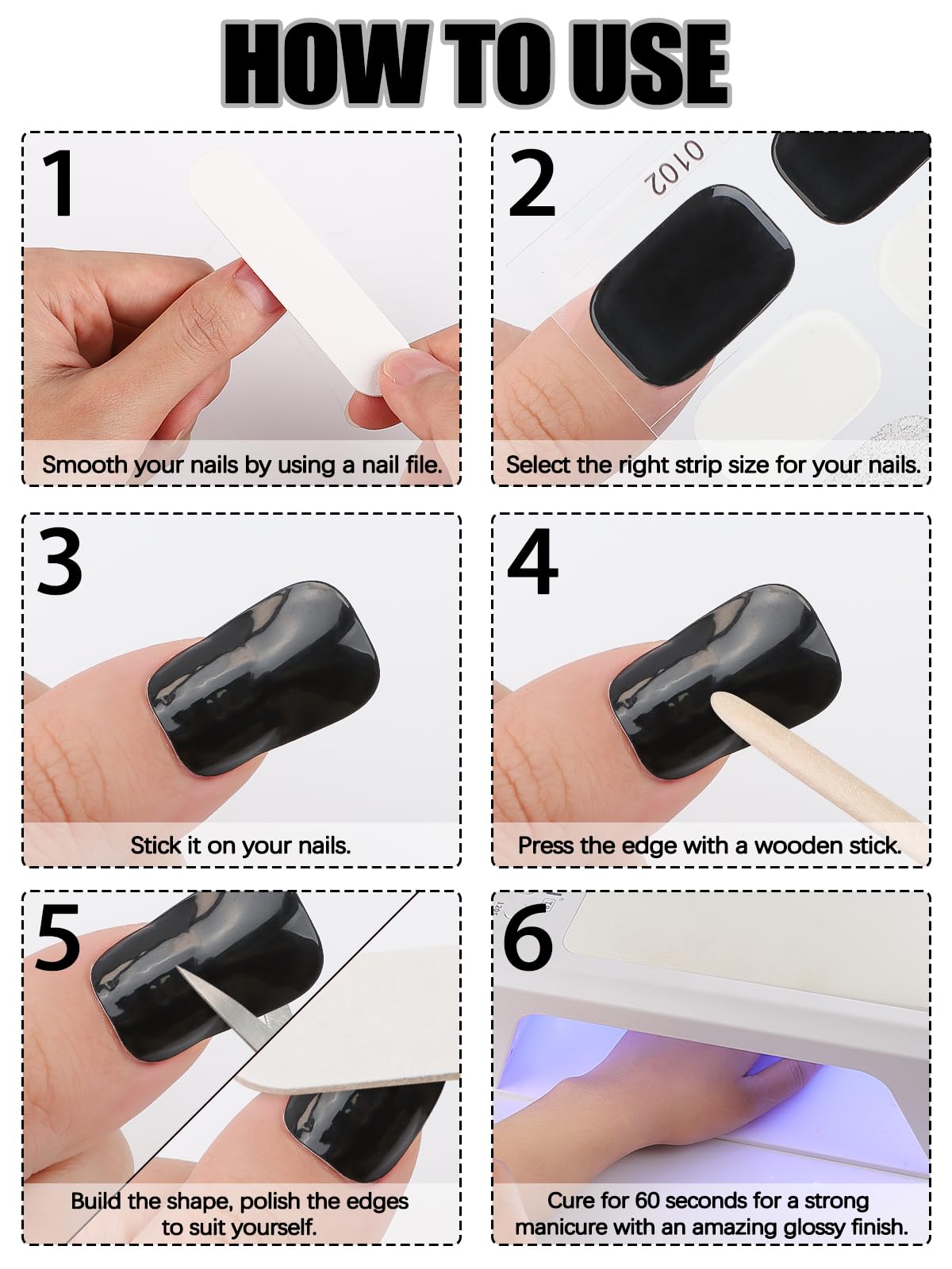 32PCS Semi-Cured Gel Nail Strips EBANKU Nail Polish Stickers Long-Lasting Semi-Cured Gel Nail Wraps Full Nail Polish Wraps Shiny Nail Decors Gel Nail Art Stickers UV/LED Lamp Required (Black Plaid)