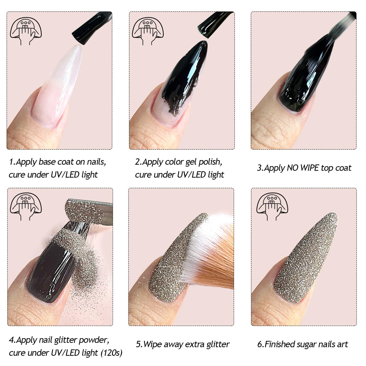 Furtherpretty Nail Glitter Powder Set, 2PCS Black & White Extra Fine Glitter Dust for Nails, Sugar Effect Powder for Acrylic Nails, Shiny Nail Art Decoration, Efecto Azúcar para Uñas Acrílicas