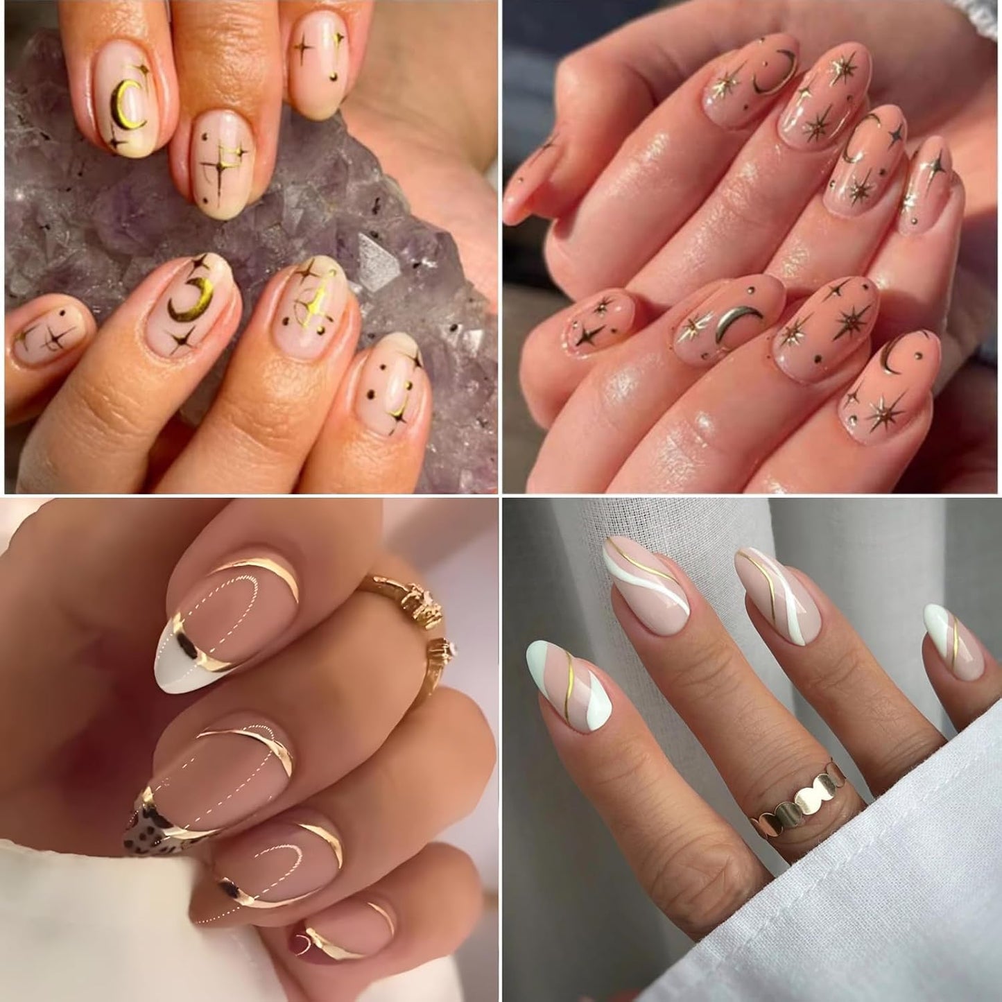 30 Sheets Gold Nail Sticker 3D Self-Adhesive Nail Decals Star Moon Heart Cute Knot Bow Design Nail Art Stickers for Women DIY Nail Art Decoration Accessories