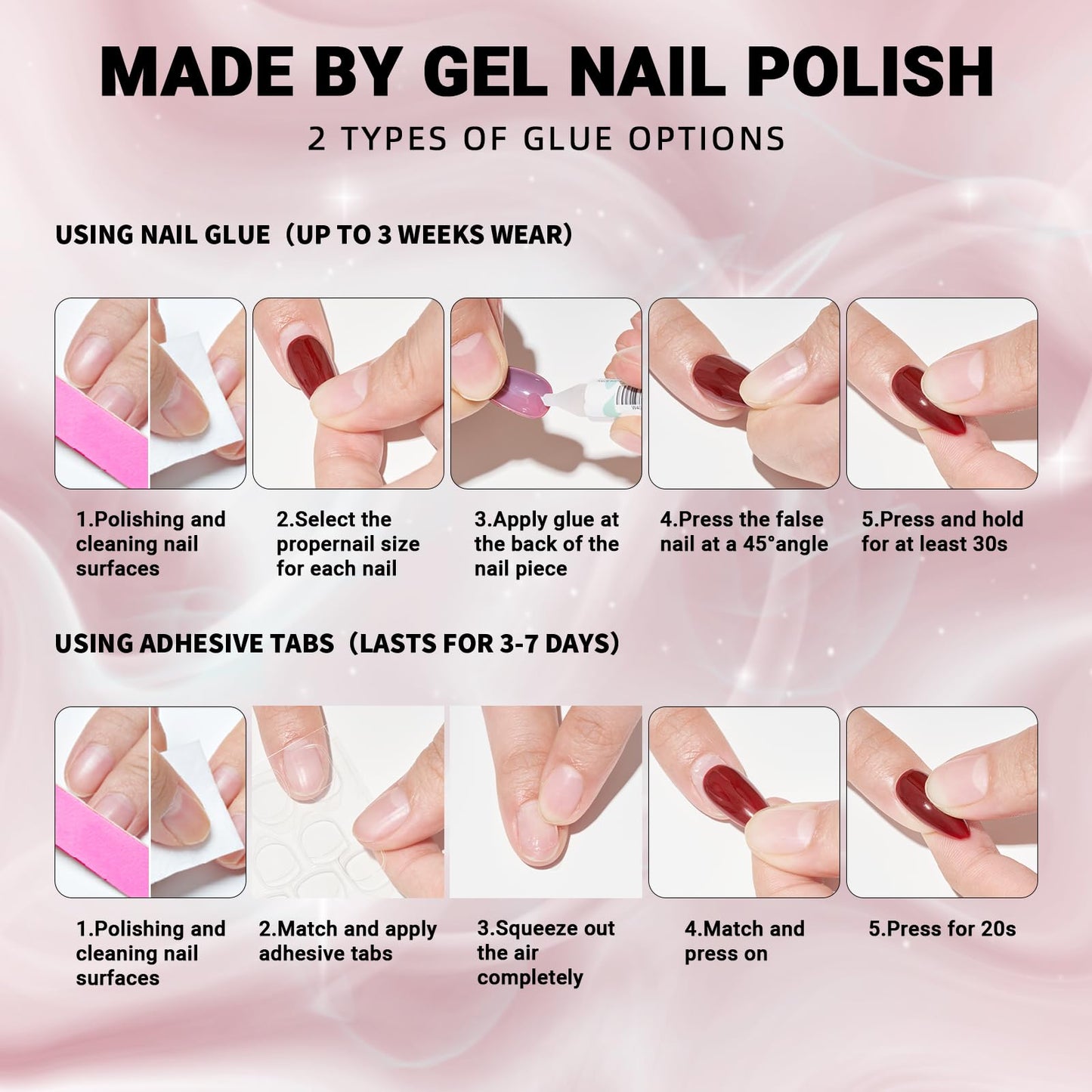 Wooyas Chrome Press on Nails Short, Light Pink Aurora Nails Magic Mirror Effect Fake Nails, Pink Handmade Reflective Mirror Square Stick On Nails Reusable, 24 Nail Kit with Jelly Glue Pad for Women
