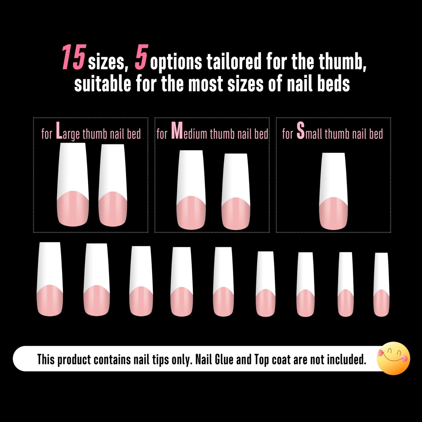 NOVO OVO Old School Wide White French Tip Nail Tips Press on, Long Tapered Square BABY PINK, Extra Thick Soft Gel Fake Acrylic Extension, Need Builder Gel Top Coat & Glue, 15 Sizes 240 pcs