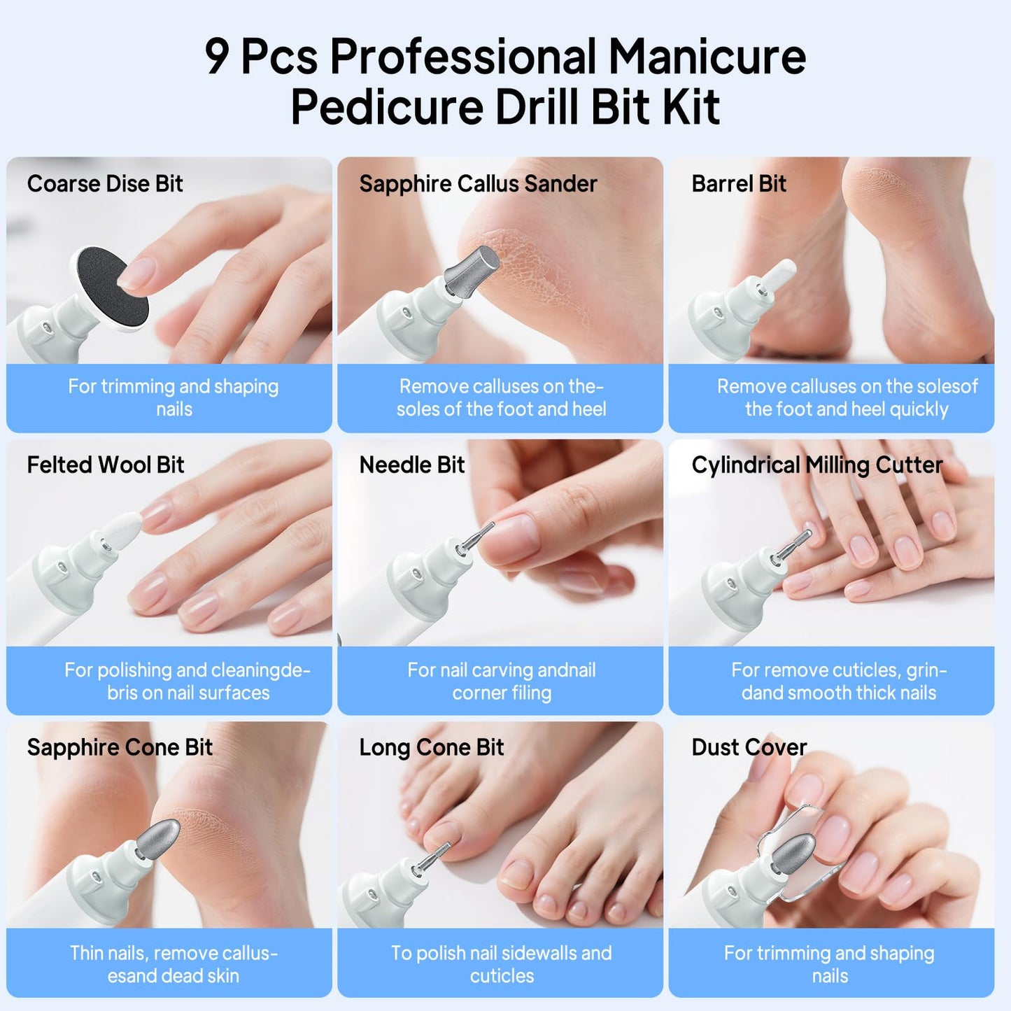 Professional Manicure Pedicure Kit, Electric Nail File Set,5 Speeds Hand Foot Care Tool for Nail Grind Trim Polish, Wider Grinder for Thick Nails, for Men Women Seniors