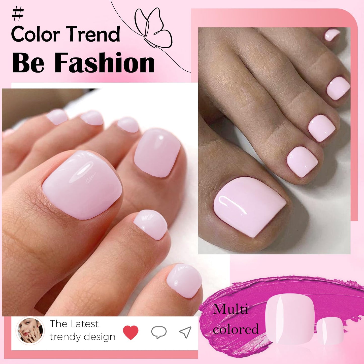 LoveOurHome 120pc Press on Toenails Women Fake Toe Nails with Tabs, Subtle Pink Fake Toenails Press on Toe Nails Glue on Toenail Acrylic Toe Nail Tips Artificial False Toenail for Women Girls