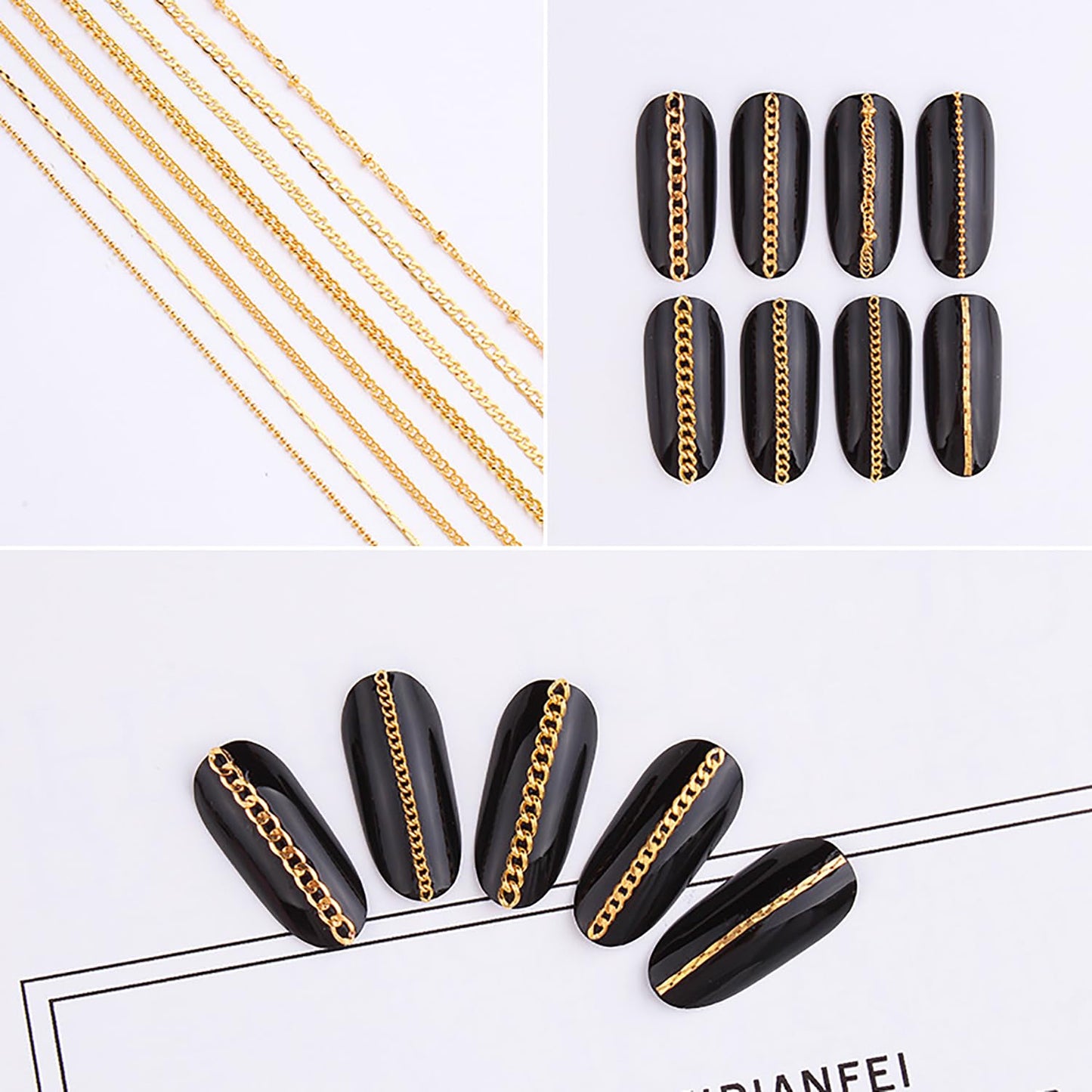 JERCLITY 8 Strips 19.7in Gold Nail Chains for Nail Art 3D Gold Nail Charms Metal Nail Art Chains Punk Nail Studs Jewelry Accessories for Women