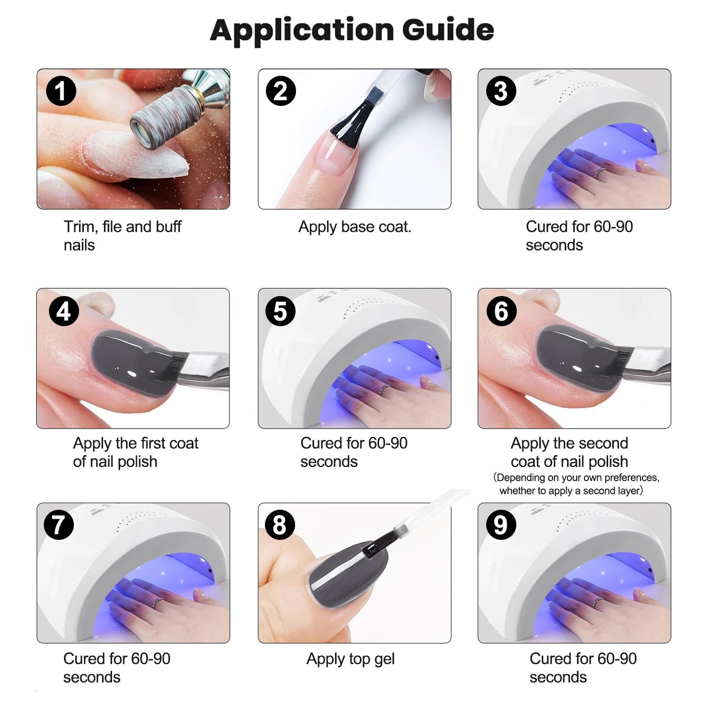 Vishine Classic Gray Serie Gel Nail Polish Set - 6 Different Gray Shades Glitter Polish Kit Popular Nail Art Design Soak Off LED Lamp Manicure Kit