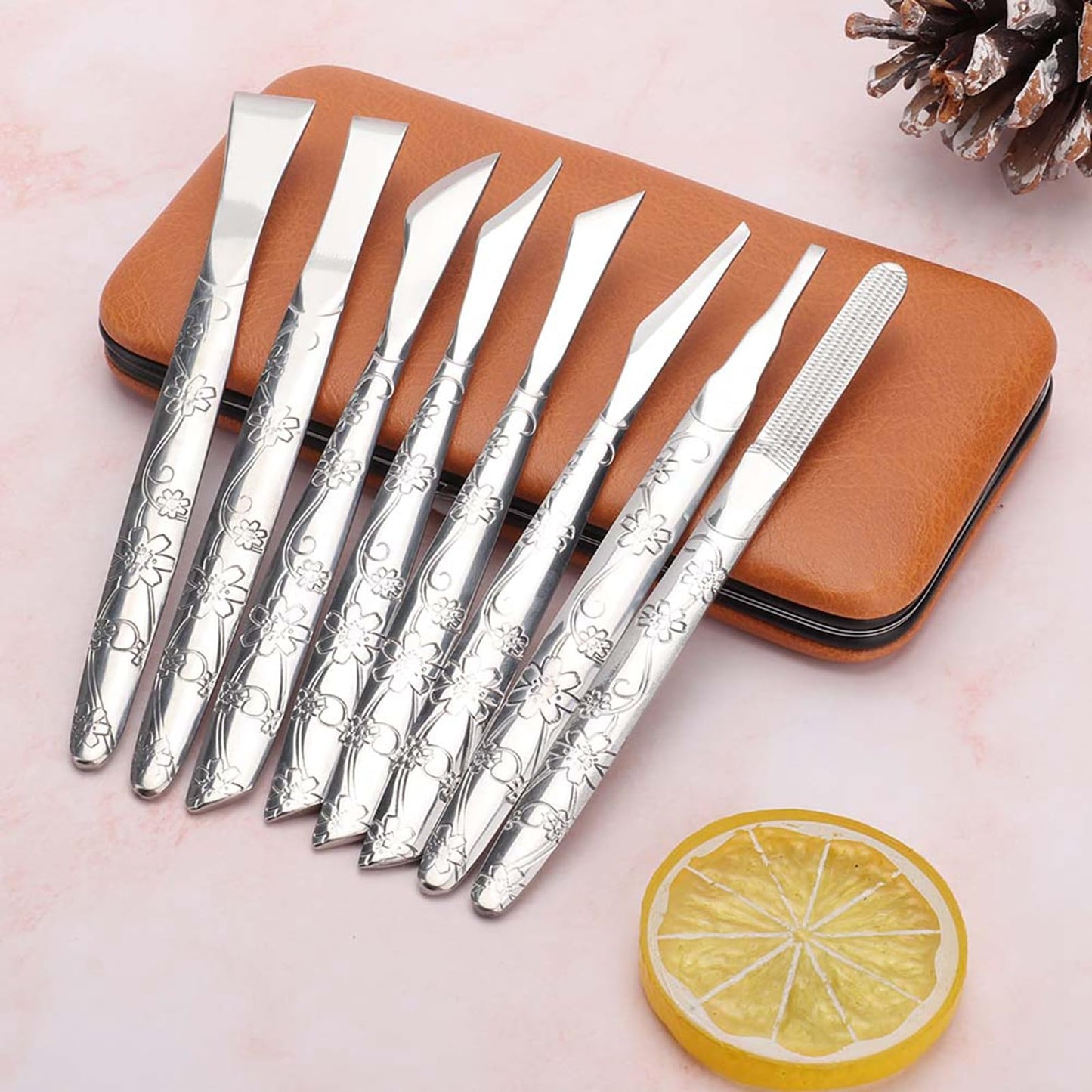 WQAPVHBG 8Pcs Ingrown Toenail Removal Kit, Stainless Steel Pedicure Kit, Pedicure Knife Dead Skin Removal, Ingrown Toenail Treatment Tool Set with A PU Leather Box