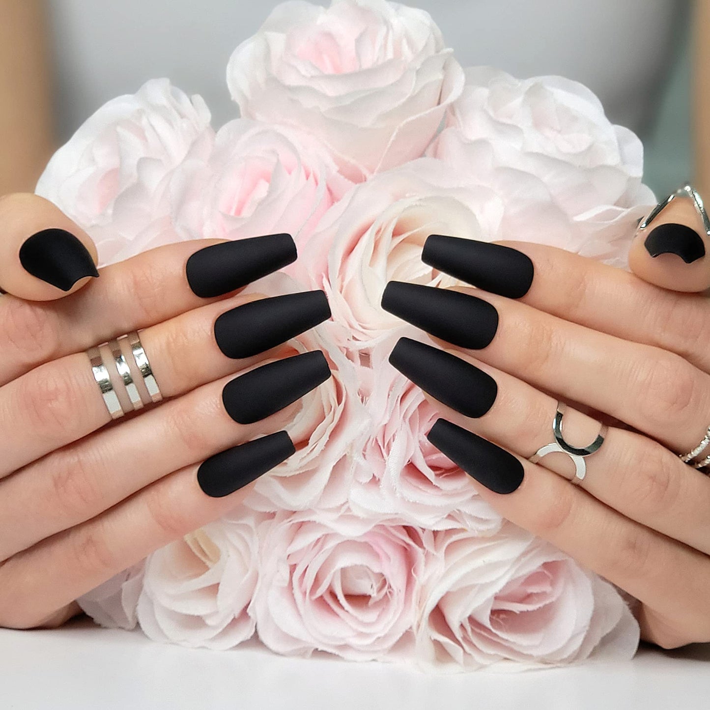 Hypnaughty Press On Nails - Pink Fantasy & Noir Coffin, Trendy & Salon Quality Reusable Nails With Kit