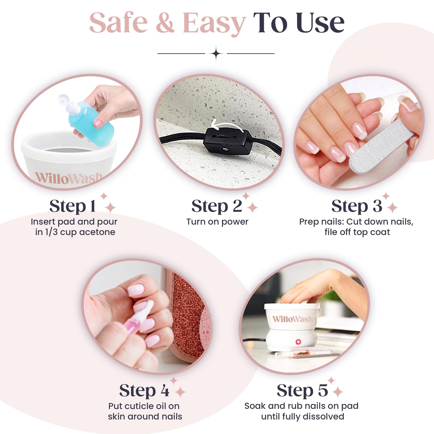 Willowash Electric Acetone Nail Remover Bowl – Acrylic & Dip Powder Soak Off Kit, Heated Nail Soaking Bowl for Fast Nail Removal (Not for Gel Polish)