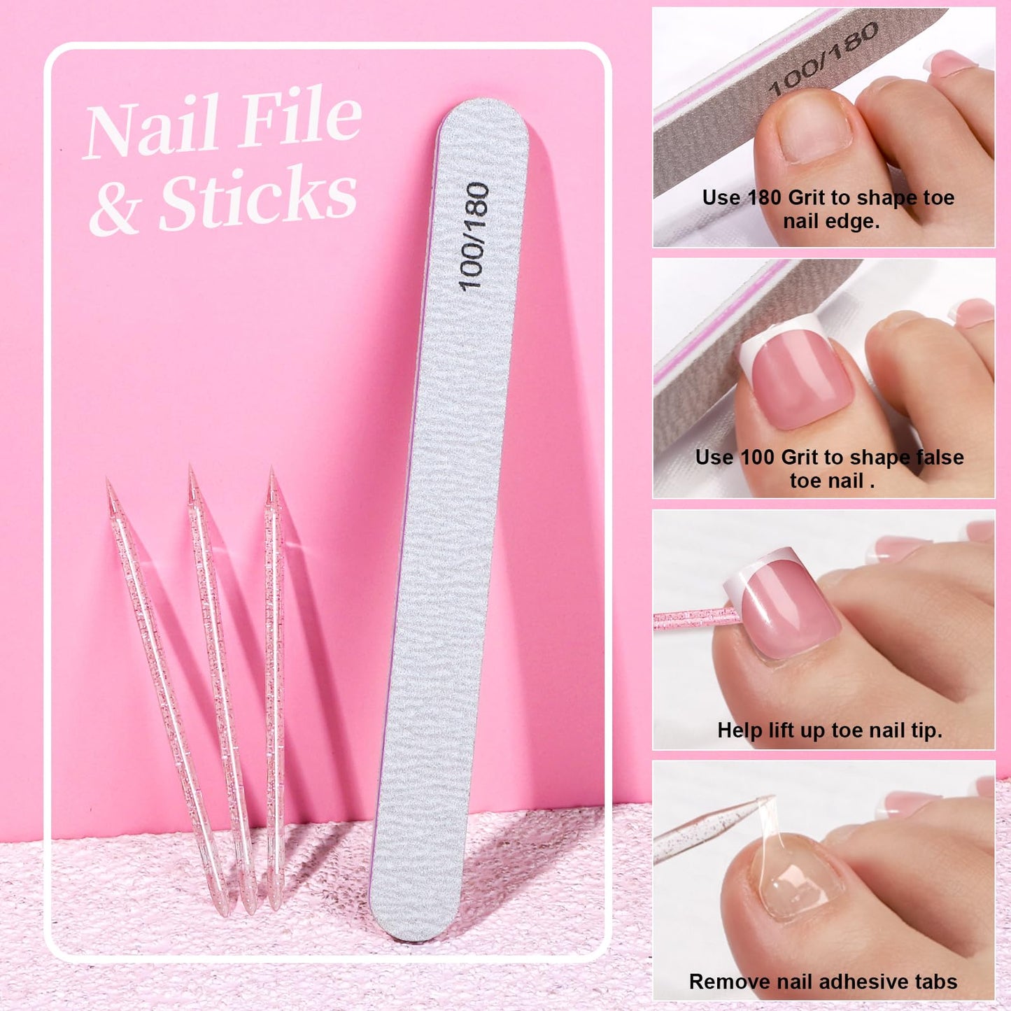 Teenitor Square Toe Nail Press Ons, 150pcs French Tip Press on Toenails with Nail Glue, Thick Toe Press on Nails Fake Toe Nails for Women, 15 Sizes Toe Nails Glue on with Nail Charms for DIY