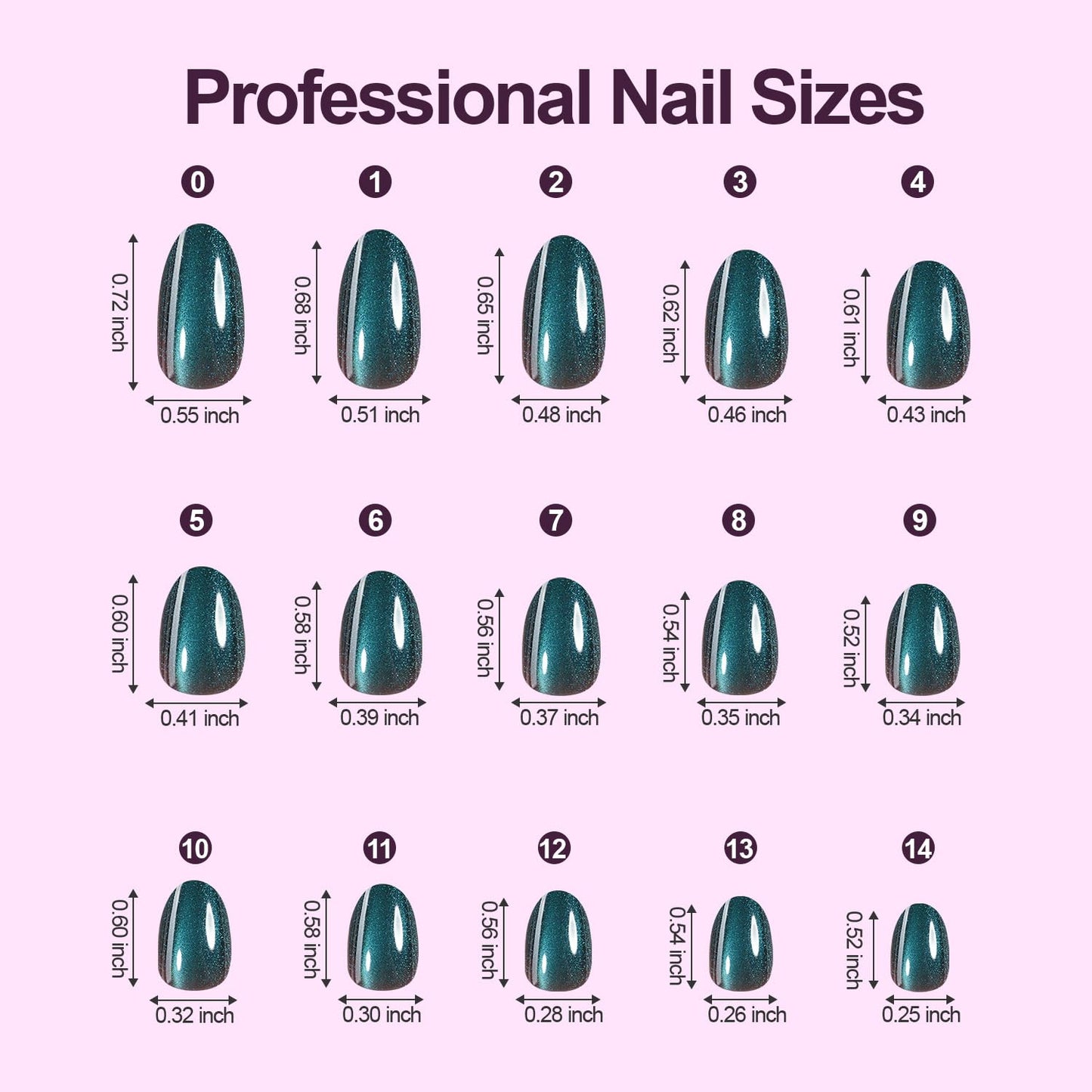 Plauva Cat Eye Press on Nails, 300Pcs Short Oval Cat Eye Nail Tips, Glossy Glitter Soft Gel Fake Nails for Women and Girls Stick On Nails in 15 Sizes