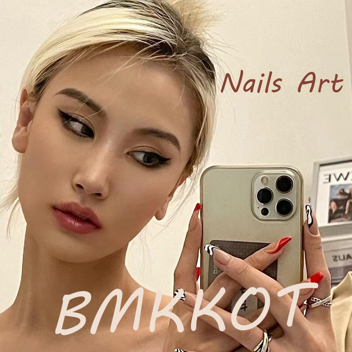24Pcs Halloween Press on Nails Almond Medium Fake Nails Y2k Bat Cat Heart Star Rhinestone Design Gothic Acrylic Nails Black Pink Glue on Nails Bow False Nails Halloween Artificial Nails for Women