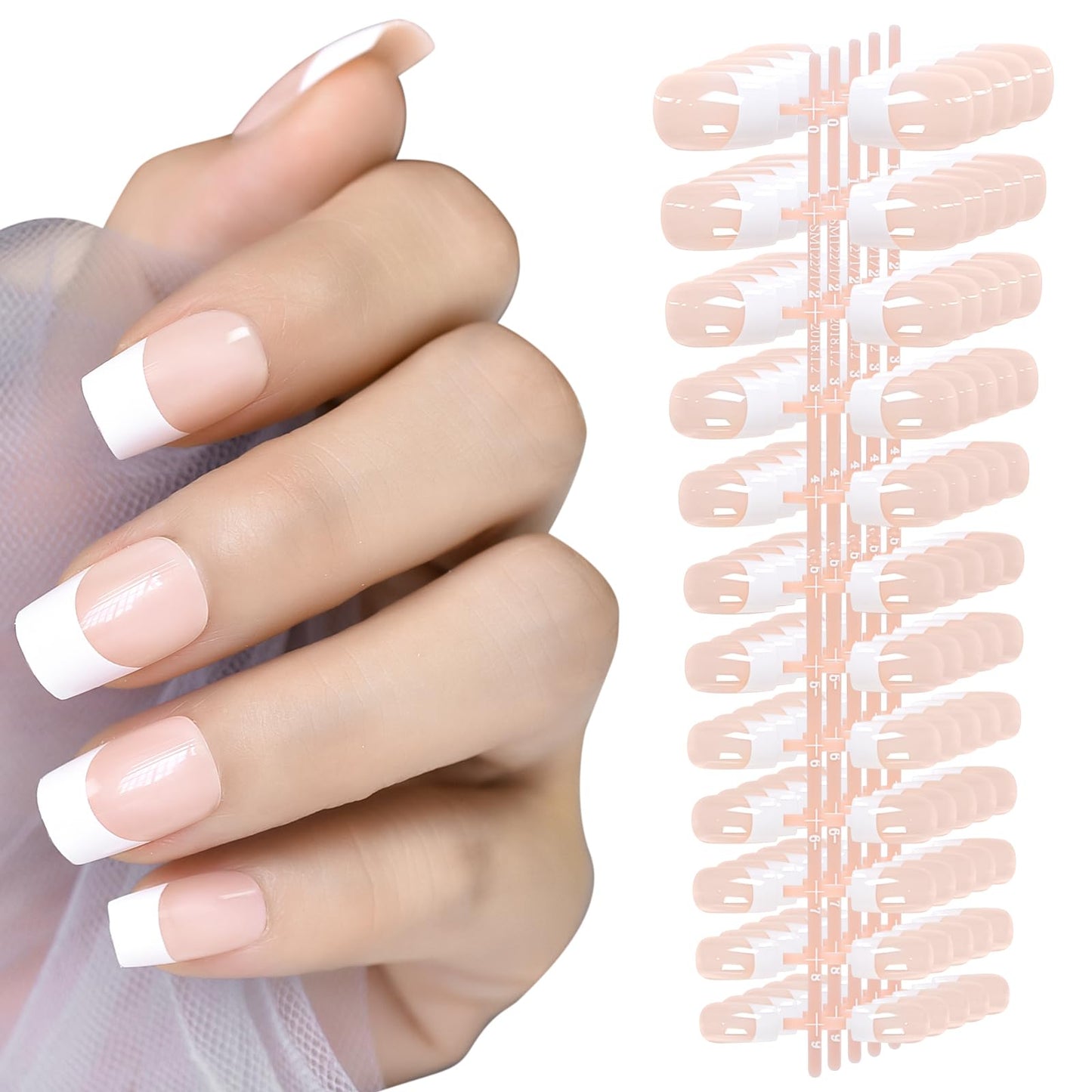 IKISKT 5 * 24pcs French Tip Press on Nails, Medium Short Square Pink, White French Gel Nail Tips, Fake Nails for Nail Women Girls Art 120pcs