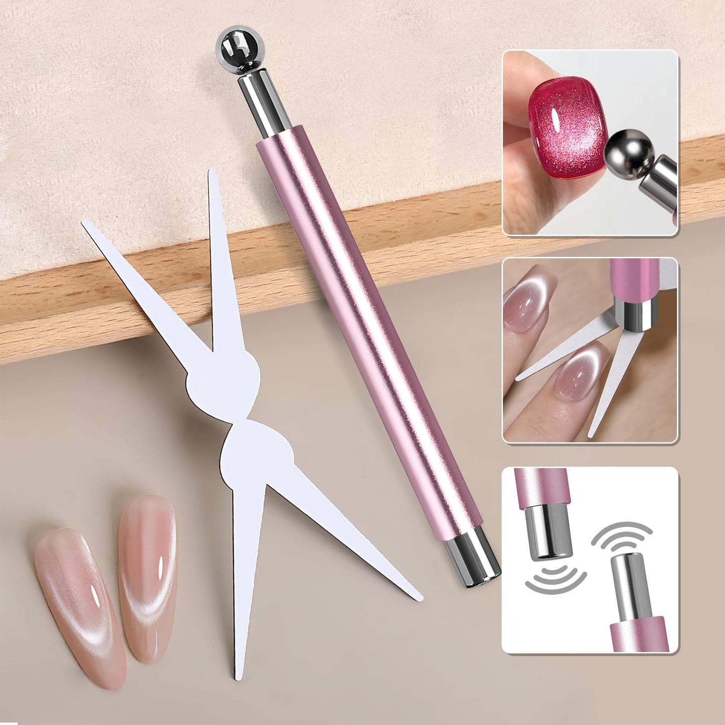 TOROKOM Cat Eye Magnet for Nails - Heart Cat-Eye Magnets Tool 3 in 1 Cylinder Cat Eye Magnet with Ball Magnets French Nail Polish Magnet for Cat Eye Effect