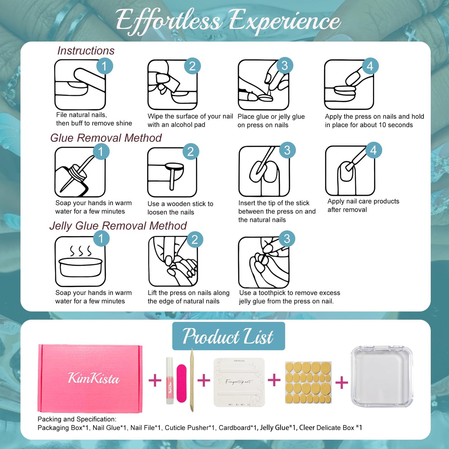 Handmade Press On Nails Square, Blue Press On Nails Medium, 3D Acrylic Nails French Tip Silver Flower Shell Leopard For Women Gift, Reusable Stick On Fake Nails Kit With Nail Glue(Tidal Blossom-S)