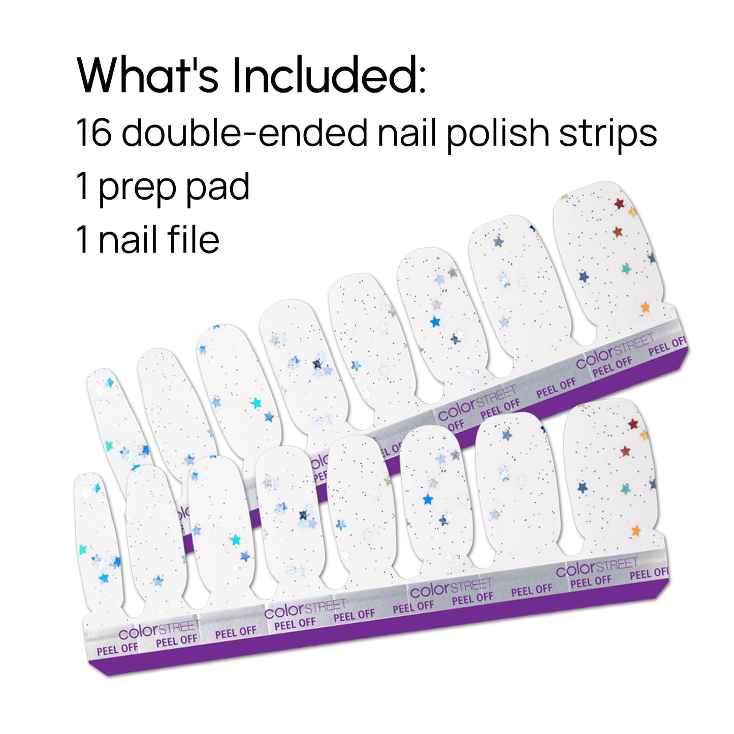Color Street Wishing Stars Glitter Nail Strips - Holographic Star Overlay - Clear Glitter Finish - Layer Over Nail Color or Wear Alone - 16 Double-Ended Nail Strips - Easy Peel & Stick No Drying Time