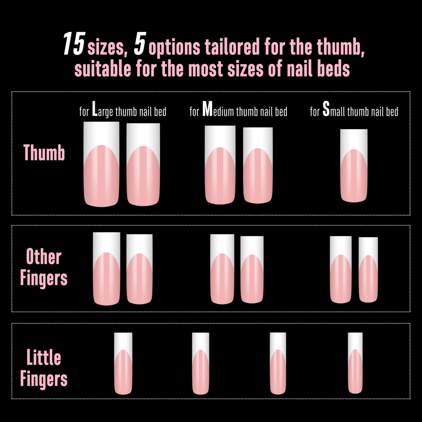 NOVO OVO Long Sharp Square White French Tip Nail Tips Press on BABY PINK, Extra Thick NEED Builder Gel & Top Coat & Glue, Soft Gel full Cover False Fake Nail Extension for Salon DIY x 15 Sizes 180 pc