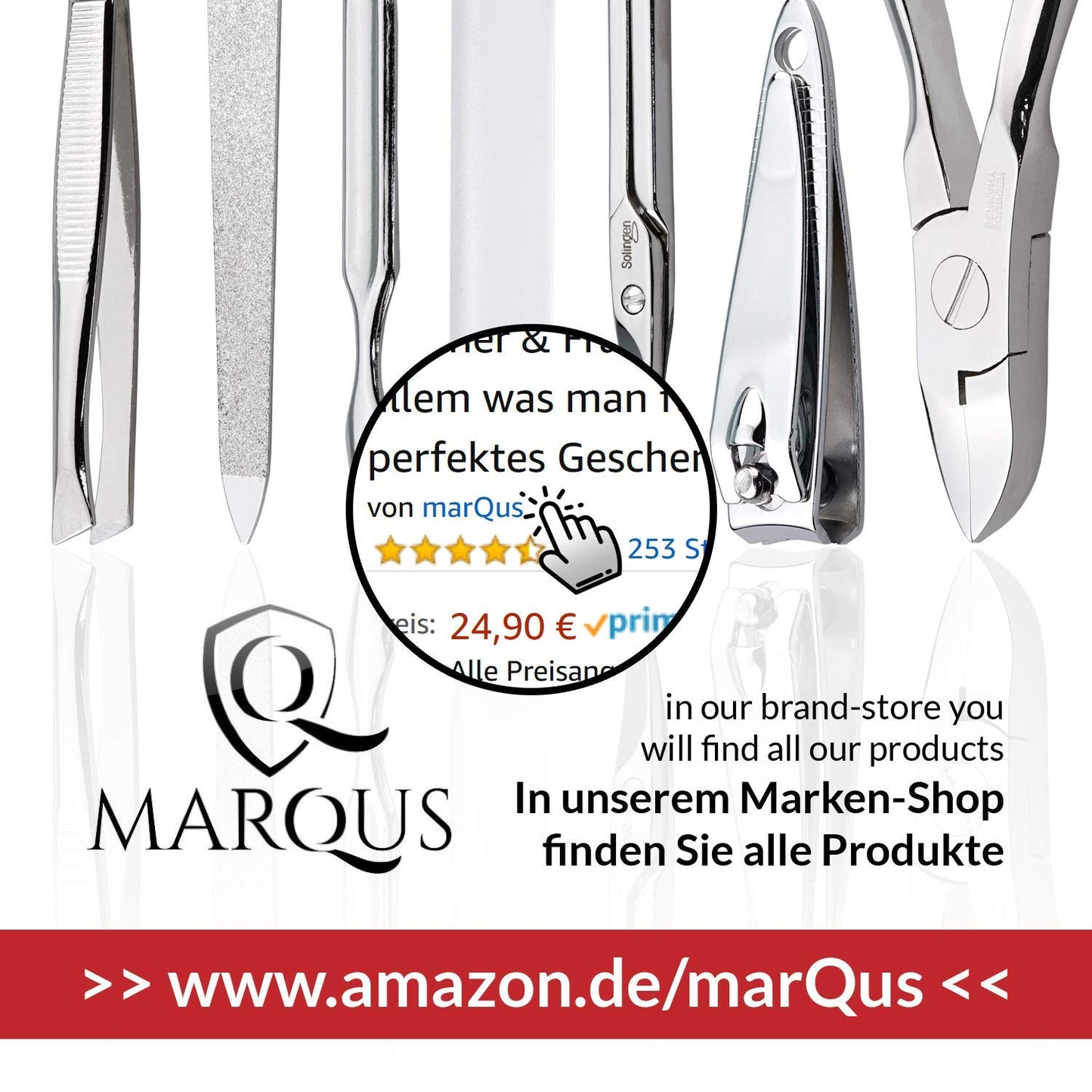 Manicure Set Solingen Made in Germany - 7 Piece Exclusive Finger & Toe Nail Clippers Kit for Women and Men in Real Leather Case, Color Blue