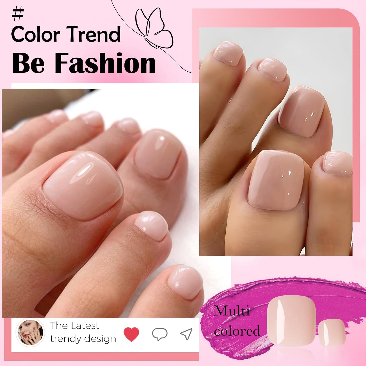 LoveOurHome 120pc Nude Press on Toenails Women Fake Toe Nails with Tabs, Nude Tan Fake Toenails Press on Toe Nails Glue on Toenail Acrylic Toe Nail Tips Artificial False Toenail for Women