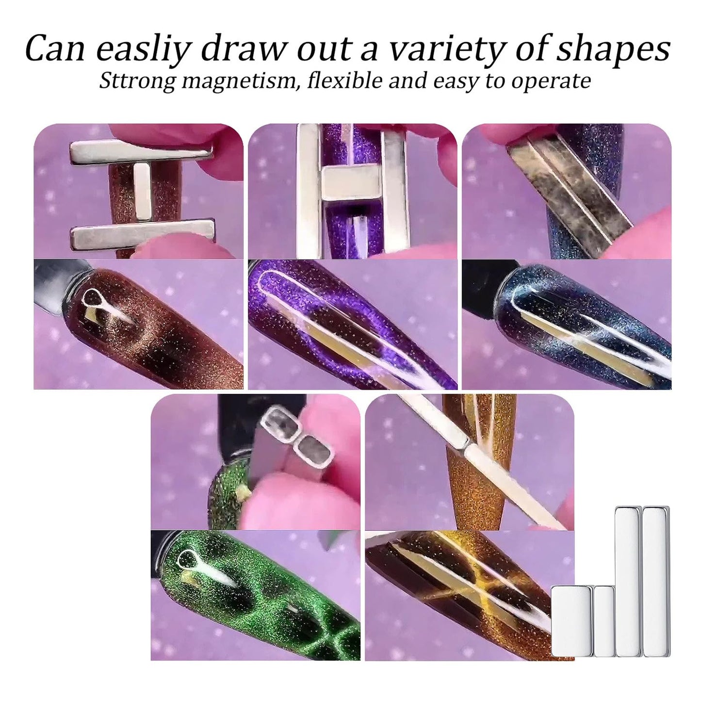 HYWWPFLAY 5 Pieces Cat Eye Nail Magnet Cat Eye Magnet for Nails Magnetic Gel Polish Magnetic Magnets Wood Cat Eye Nail Polish Magnet Stick Nails Design Tools for DIY Home, Salon, Studio