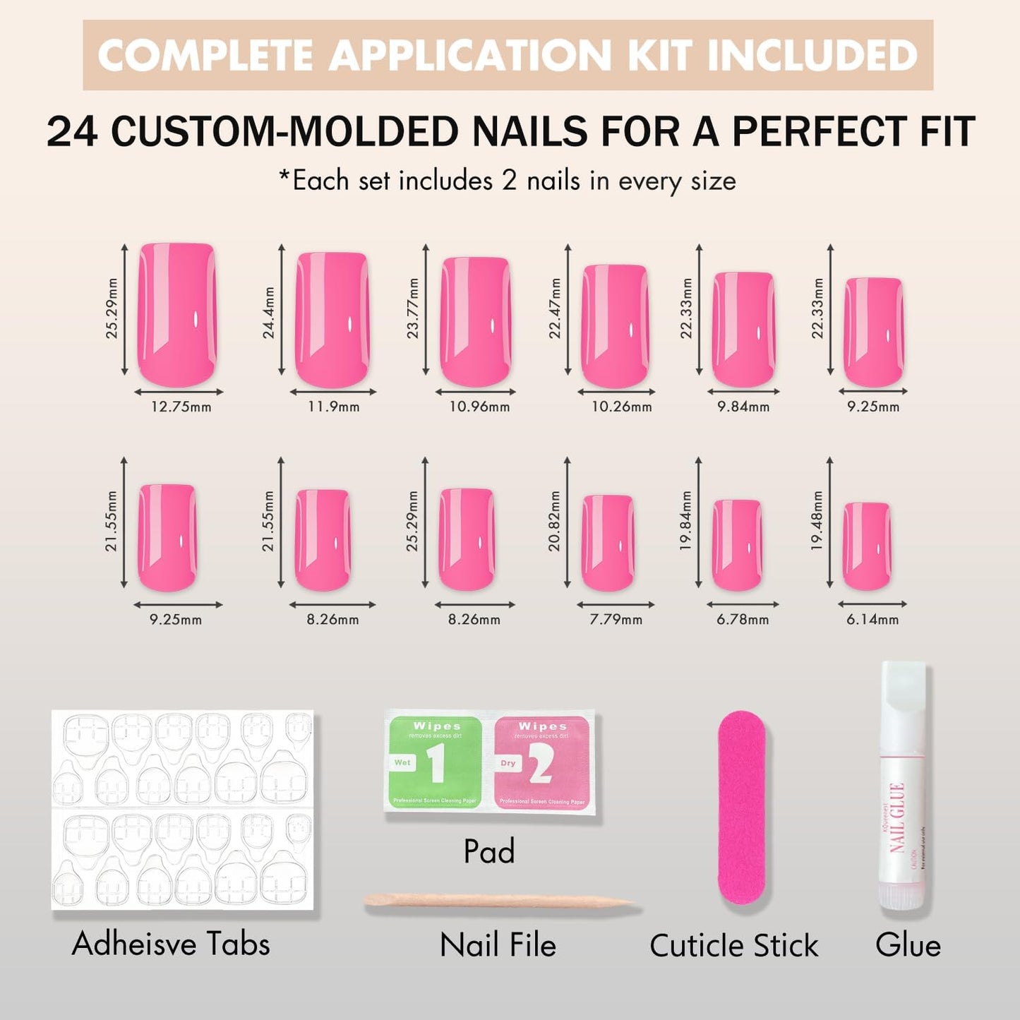 SXVME Press On Nails Long Square - Peach Orange Press on Nails with Glue for Women, Natural Simple Fake Nails Press ons Medium, Glossy Soft Gel Glue on Nails Coffin, Reusable Nail Stick Ons, 24 Pcs