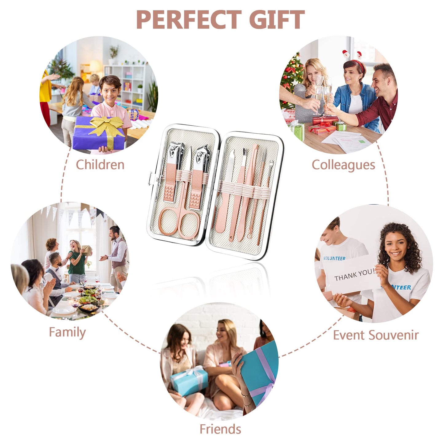 Geosar 12 Sets Manicure Set Nail Clippers Pedicure Kit 8 in 1 Grooming Stainless Steel Kits Nail Care Tools with Travel Case for Employee Coworker Teachers Nurse Gifts(Rose Gold)