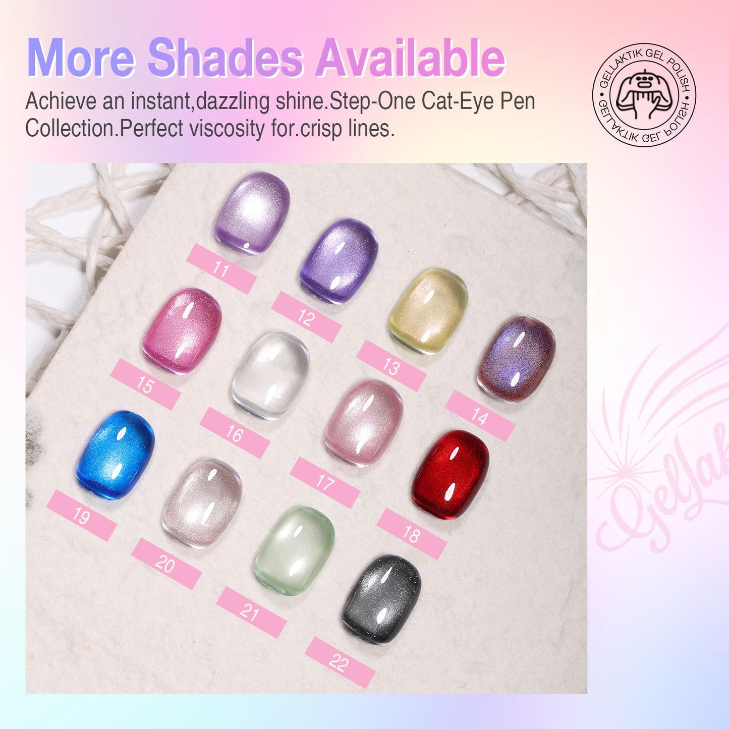 7-in-1 Cat Eye Gel Nail Polish Pen 2pcs, One Step Magnetic Gel Polish with Magnet, No Base/Top Coat Needed, Light Purple & Deep Purple Glassy Jelly Magnetic Gel Soak Off UV LED Nail Art DIY Home Salon