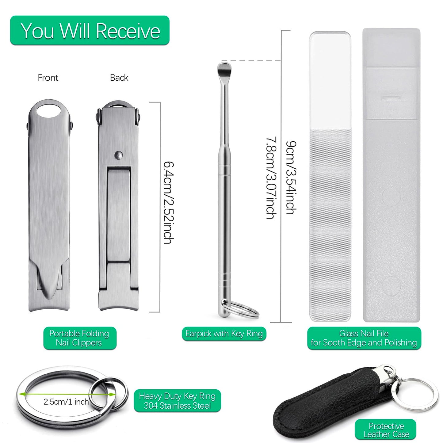 SG NEKOO Portable Ultra Thin Nail Clippers for Fingernail and Toenails, Stainless Steel Foldable Keychain Nail Cutter with Ear Pick and Case, Slim Travel Design for Men Women Adult