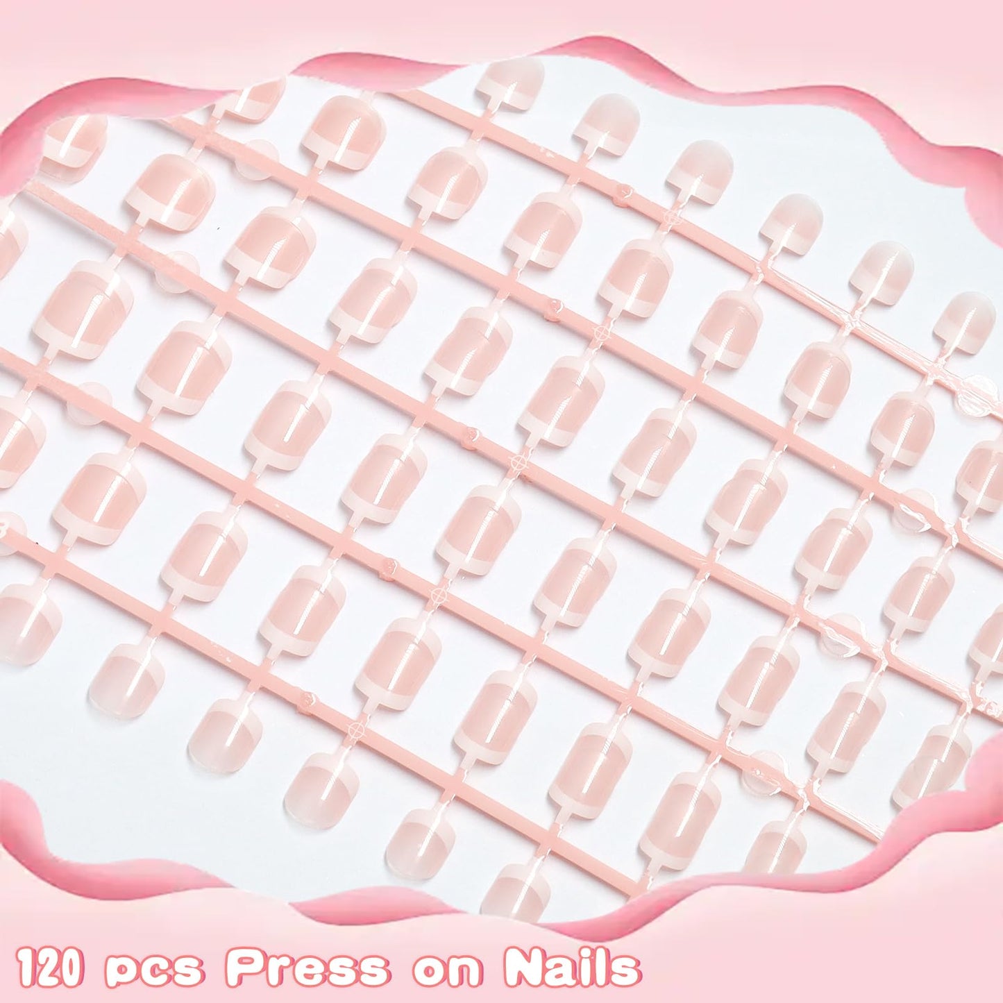 SIUSIO 120pcs 5 Pack Children Acrylic Fake Nails Press on Full Cover Classic French Short False Nail Art Kits Set Christmas Gift for Kids Little Girls Women - Nude Classic