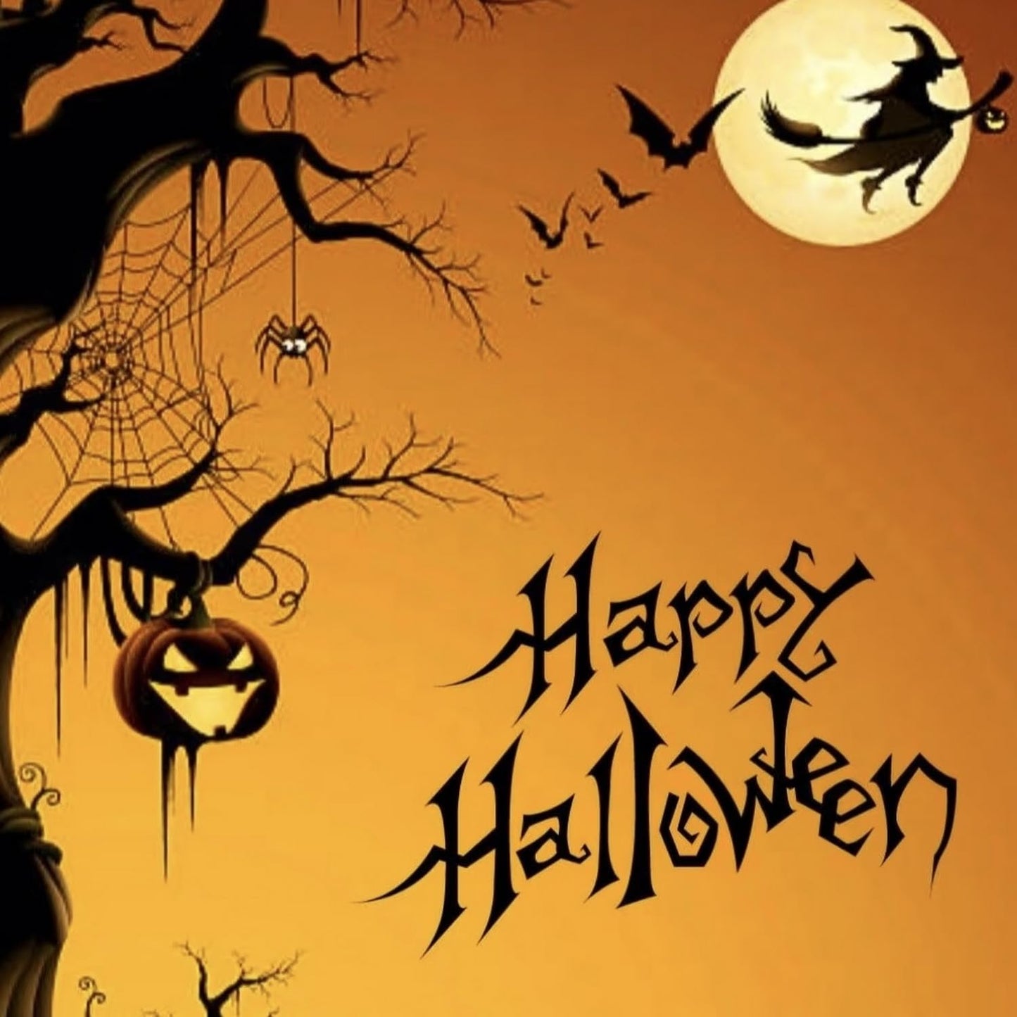 Halloween Press on Nail Medium Length Square Fake Nails Orange Black with Pumpkin Spider Web Bat designs Halloween False Nails Full Cover Glossy Reusable Acrylic Press ones for Women Party Manicure
