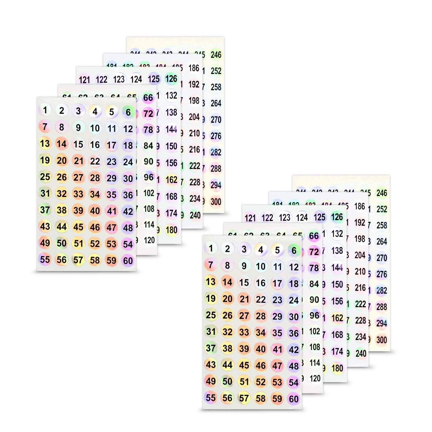 2 Sets Number Stickers (Number 1-300), Self Adhesive Holographic Label Stickers for Organizing Nail Polish Bottle/Nail Swatch Sticks/Lipstick (Dia.10mm)