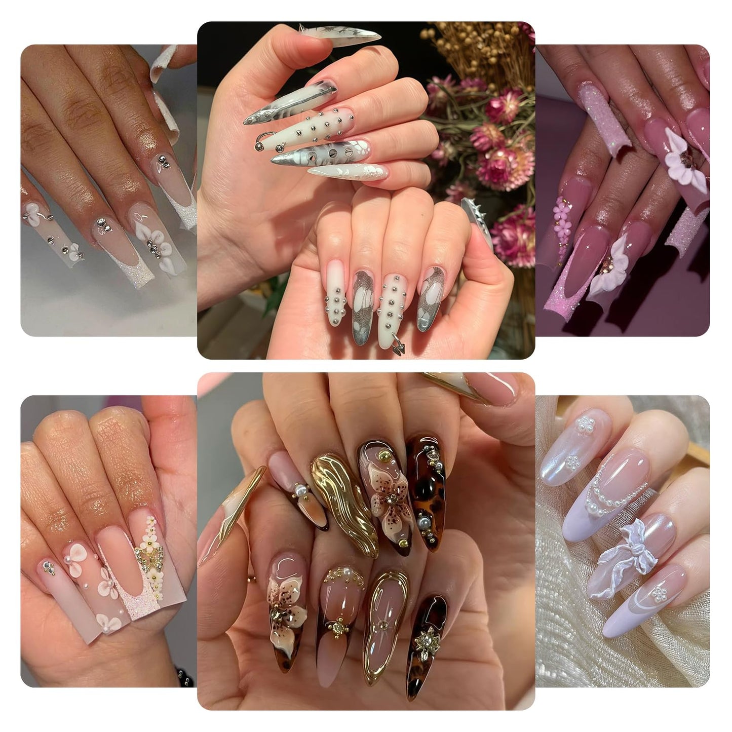 GZMAYUEN Nail Charms, Rhinestones for Nails, Nail Pearls, 3D Nail Charms and Gems, Nail Art Accessories Set, 8 Boxes