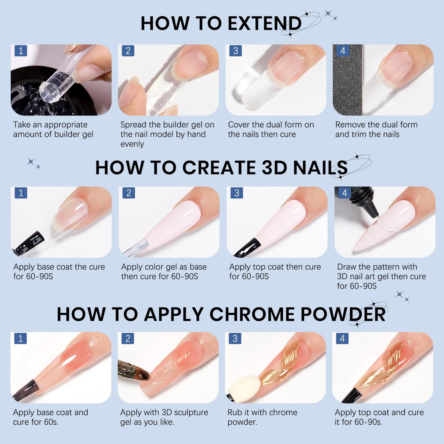 SUPWEE 3d Gel Nail Art Set: Non Stick Hand Solid Builder Gel, No Wipe 3d Gels, 15g 3d Sculpting Gels All-in-1 Kit for Carving Moliding Extension Home DIY Manucure for Women Girls