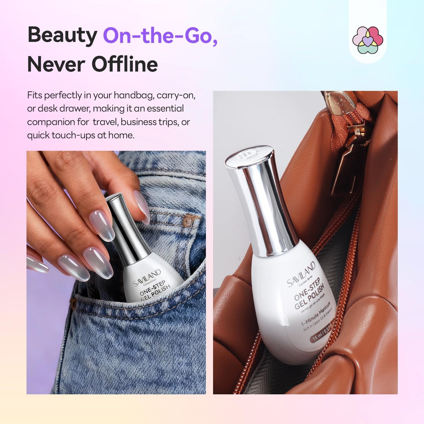 SAVILAND Glassy Cat Eye One-Step Gel Polish Kit: 5-In-1 Jelly Silver Magnetic Gel Nail Polish with Fast Curing Mini U V Nail Lamp Magnet CatEye Nails Home Easy To Use Women Gift 15ML Travel