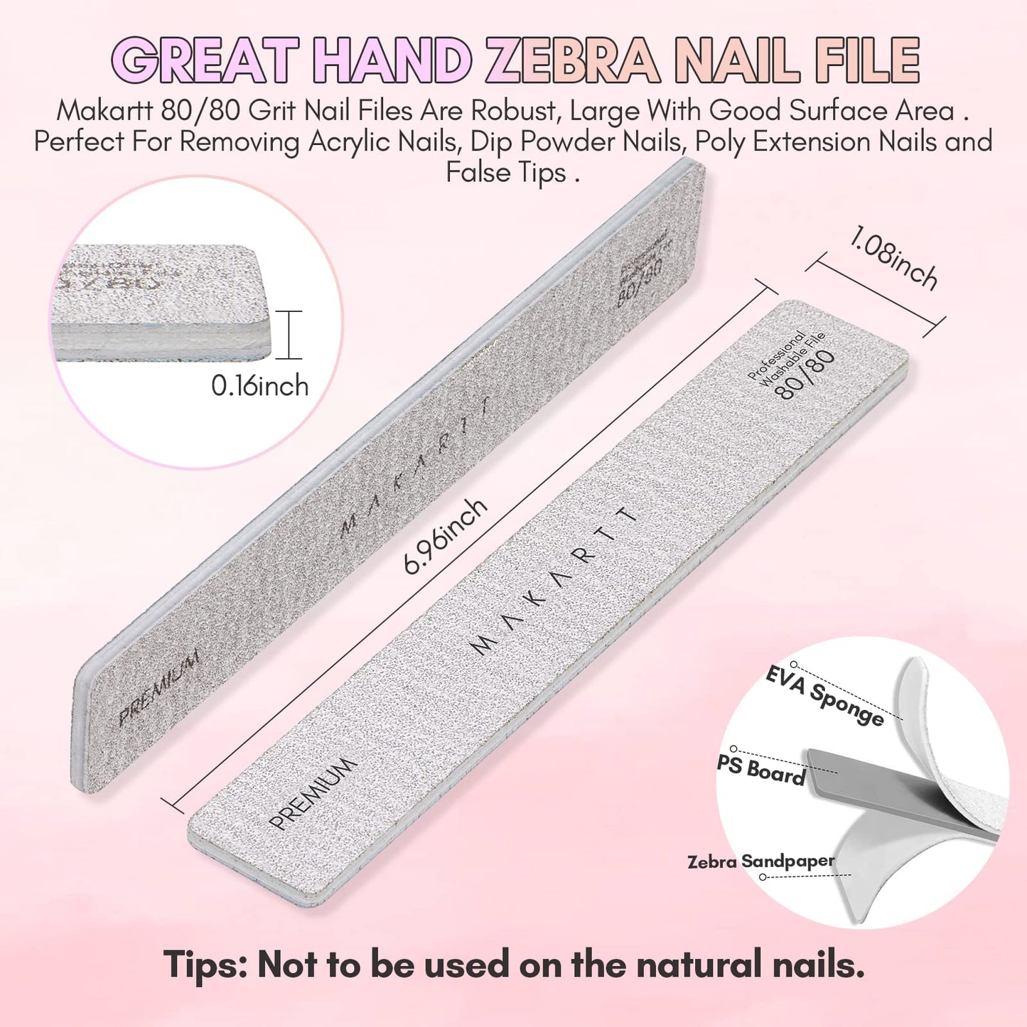 Makartt Nail File and Buffer, Pink Basic Nail Prep Kit with Cuticle Trimmer Bundle with Nail File 80 80 Grit Emery Boards for Nails 10pcs Nail Files for Acrylic Nails