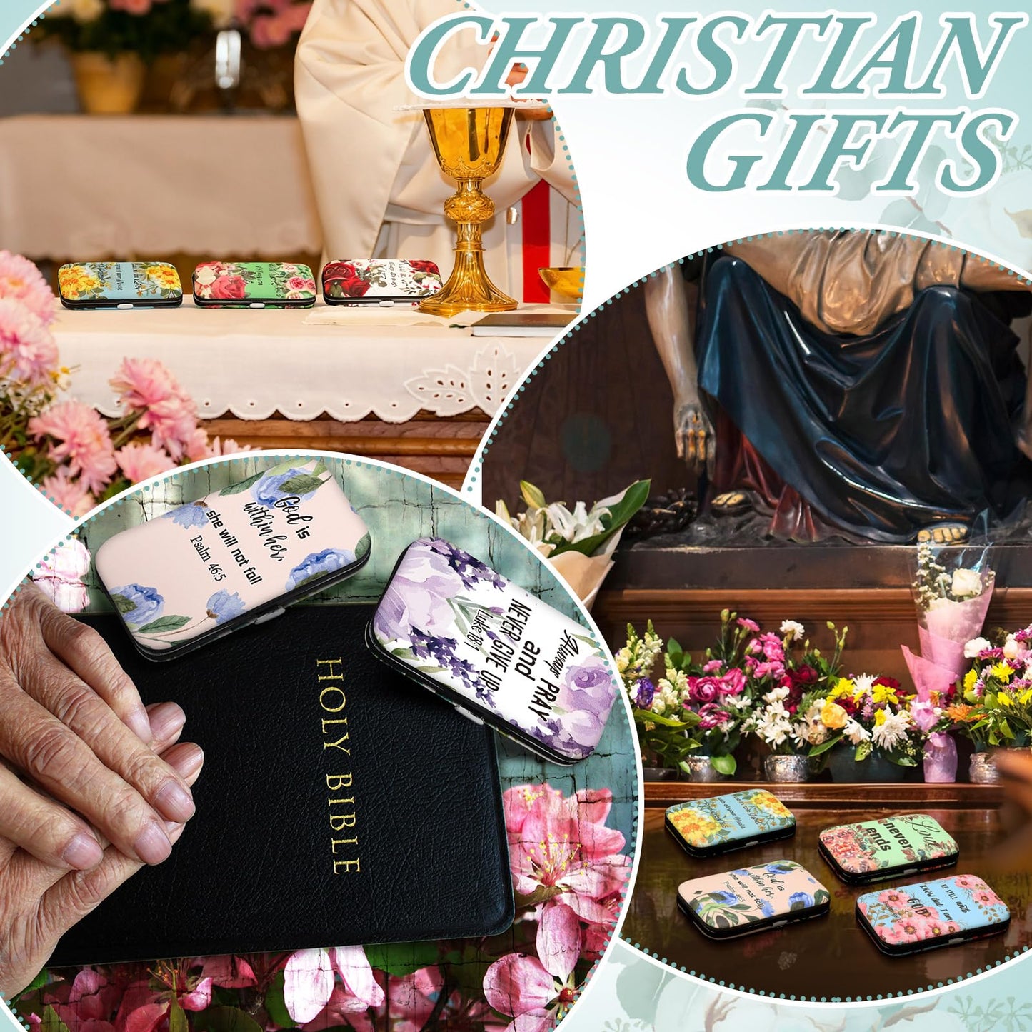Lanties 10 Sets Christian Gifts for Women Bulk Bible Verse Scripture Manicure Sets Floral Stainless Steel Nail Clipper Set Religious Gift for Employee Staff Women Christmas Party Supplies