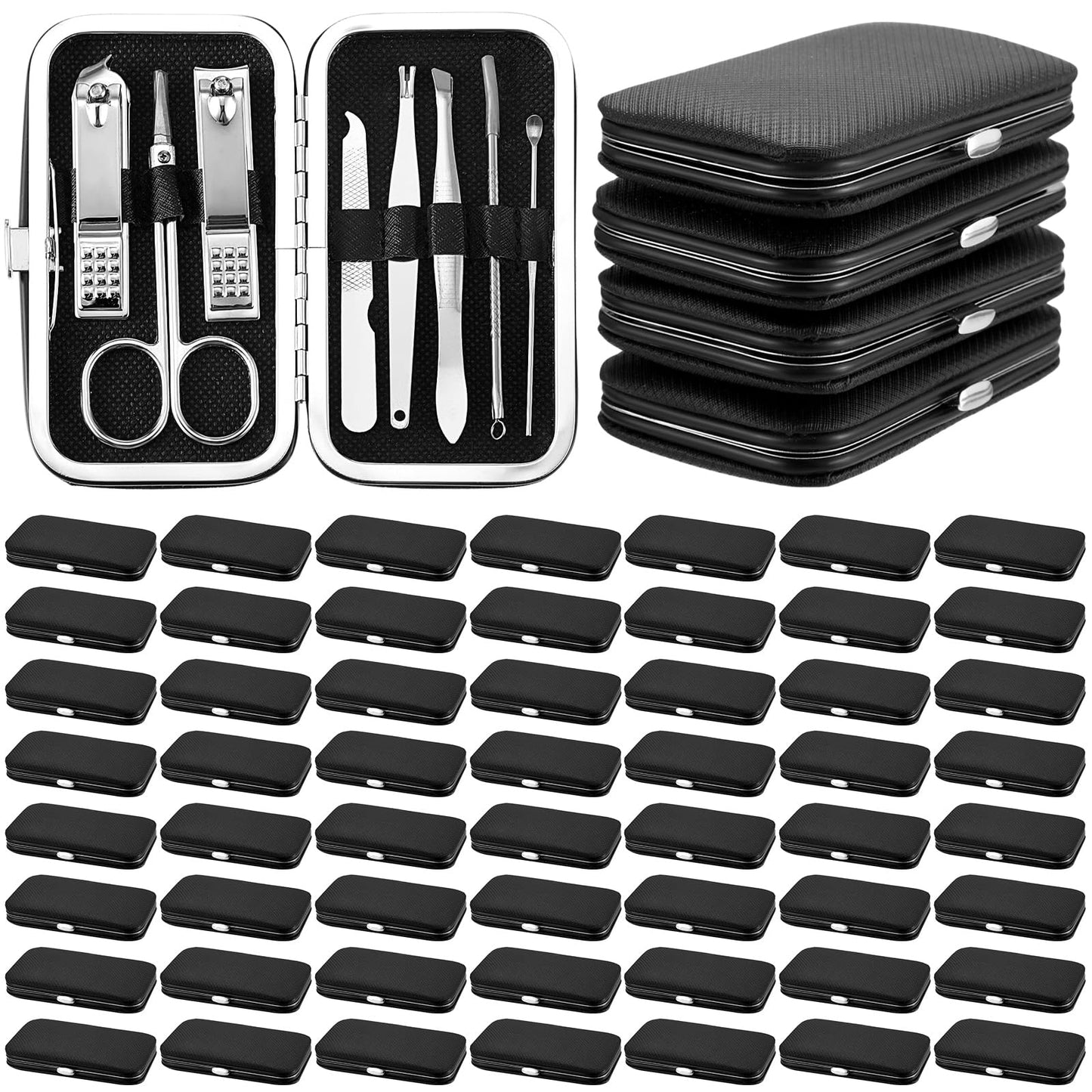 Lasnten 100 Bulk Nail Clipper Set Bulk Manicure Kit Stainless Steel Pedicure Professional Nail Care Kit with Travel Case Portable Grooming for Husband Men Women Family(Black,8 in 1)