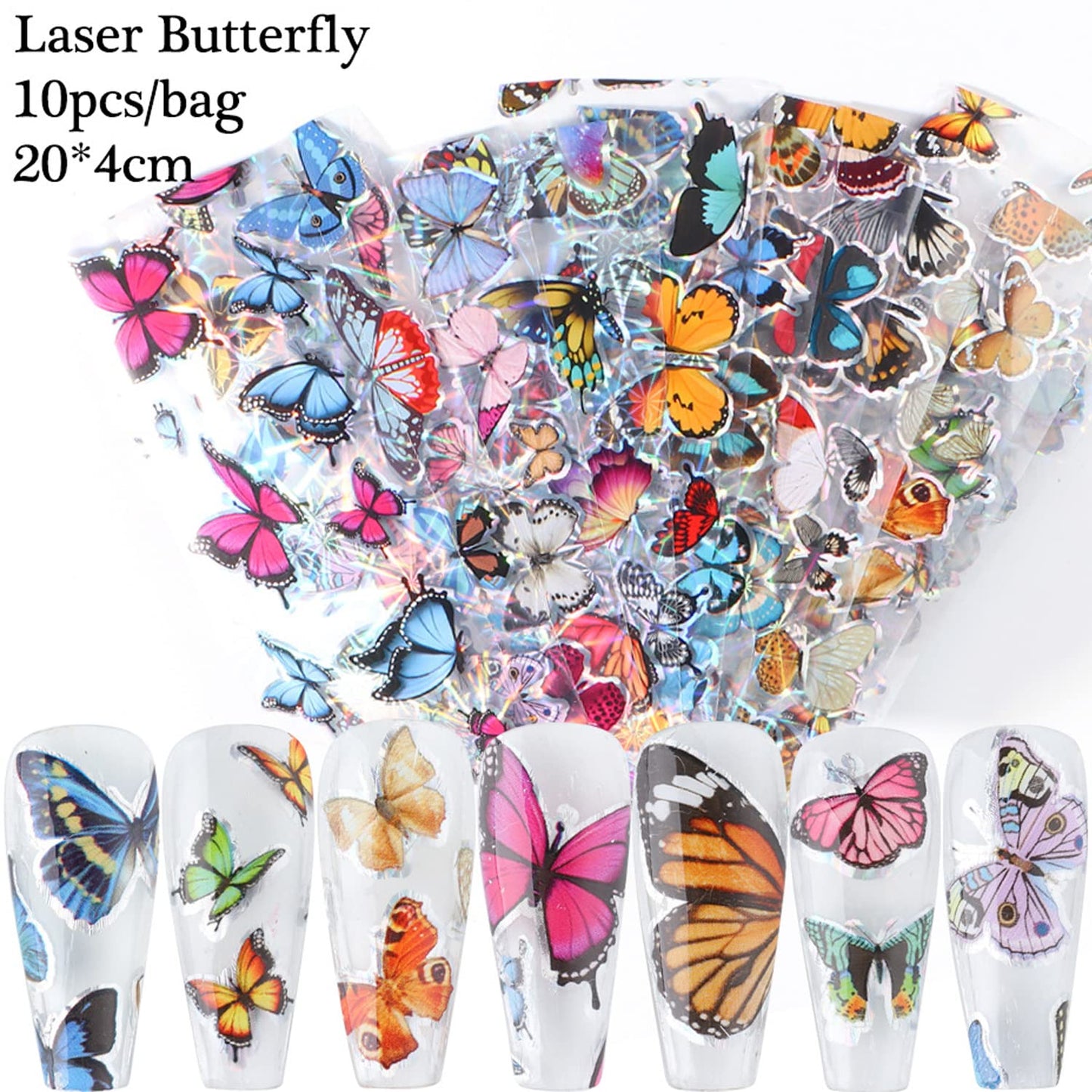 Holographic Nail Foil Transfer Stickers Decals, Butterfly Nail Foils Polish Sticker, Laser Glitter Big Butterflies Nail Art Design Supplies for Nail Transfer Glue Polish, Women Nail Film Decorations